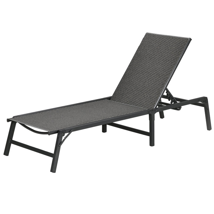 Foldable Rattan Sun Lounger - 5-Level Adjustable Backrest and Reclining Chair in Elegant Grey - Perfect for Poolside Comfort and Relaxation