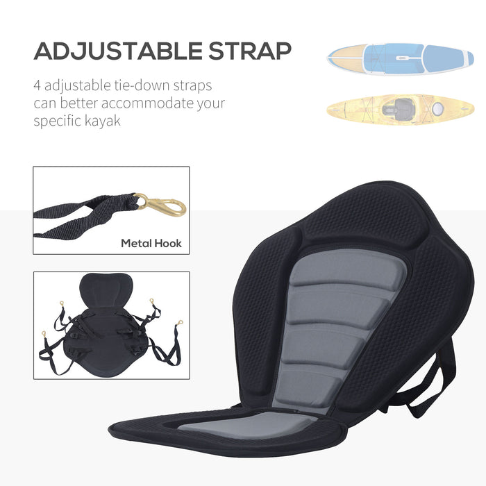 Detachable High Back Canoe/Kayak Seat - Black Comfortable Padded Chair for Paddling - Ideal for Long Kayaking Trips