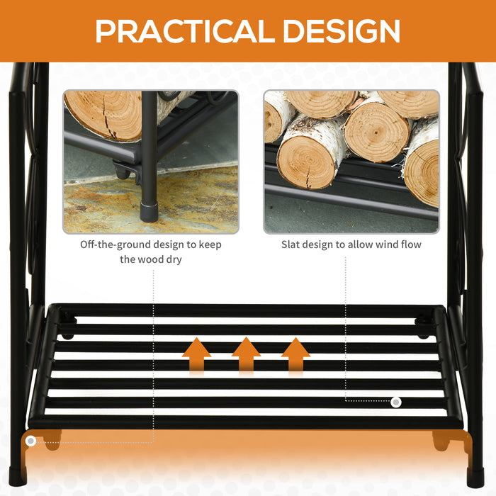 Firewood Log Rack with Side Scrolls - Durable Metal Wood Storage Holder for Fireplace - Ideal for Indoor and Outdoor Use, Compact 39.5x31.5x39.5cm, Sleek Black Design