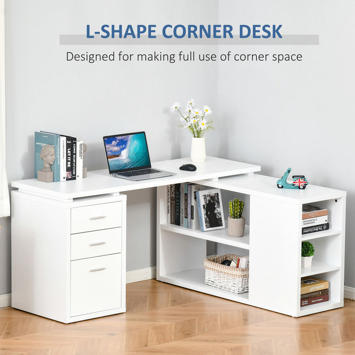 L-Shaped Workstation - Multifunctional White Corner Desk with Storage Shelves & Drawers - Ideal for Home Office and Study Area