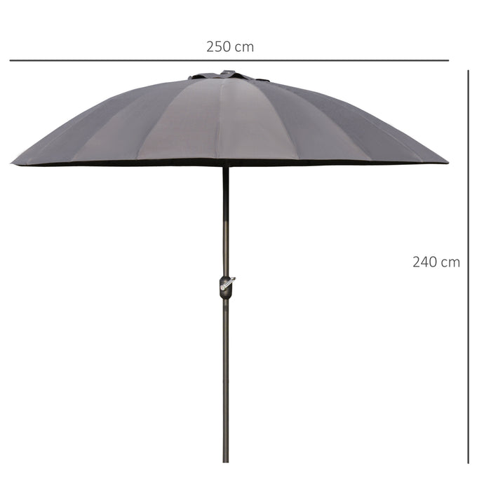 Ф255cm Dark Grey Garden Umbrella - Push Button Tilt, Crank System, and Sturdy Ribs - Ideal for Lawn, Backyard, or Poolside Shade