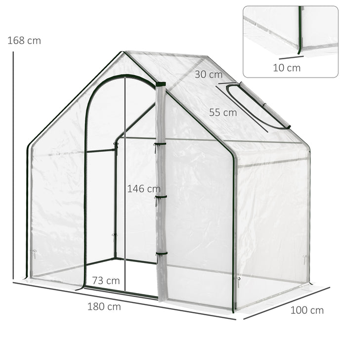 PVC Walk-In Greenhouse with Steel Frame - Outdoor Garden Flower Planter with Zippered Door and Window, 180x100x168 cm, White - Ideal for Plant Protection and Growth Optimization