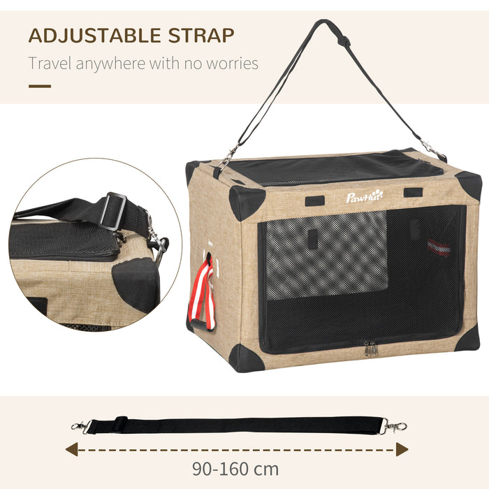 Khaki Portable Pet Carrier with Cushion - Foldable Travel Bag for Small & Extra-Small Dogs and Cats - Comfortable and Adjustable Strap for Pet Transportation