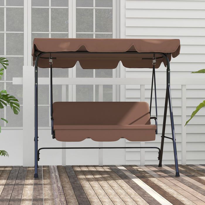 3-Seat Patio Swing Chair - Adjustable Canopy Garden Swing Seat, Weather-Resistant, Brown - Ideal for Outdoor Relaxation and Entertainment