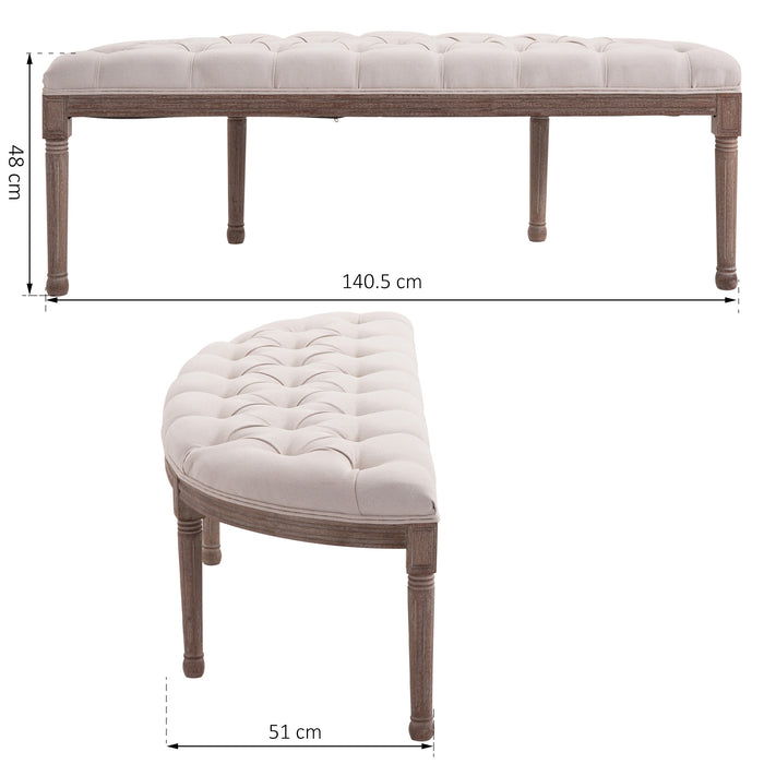 Classic Tufted Ottoman Bench - Half-Circle Padded Footstool with Brushed Wood Base and Antique Accents - Elegant Cream White Seating for Home Decor