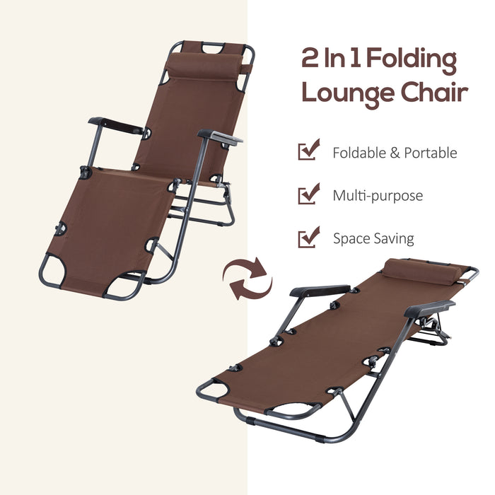 Foldable Sun Loungers Set of 2 with Adjustable Back - Reclining Garden Chairs with Pillow and Armrests, Brown - Ideal for Patio Relaxation and Comfort