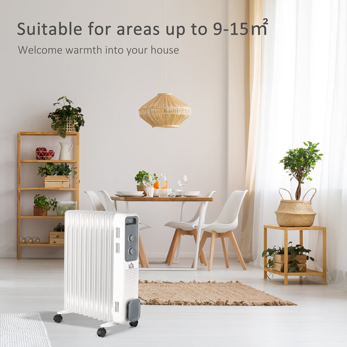 2720W Oil-Filled Radiator Heater - Portable Electric Heater with 3 Heat Settings and Adjustable Thermostat - Energy-Efficient Indoor Heating Solution with Safety Auto Shut-off