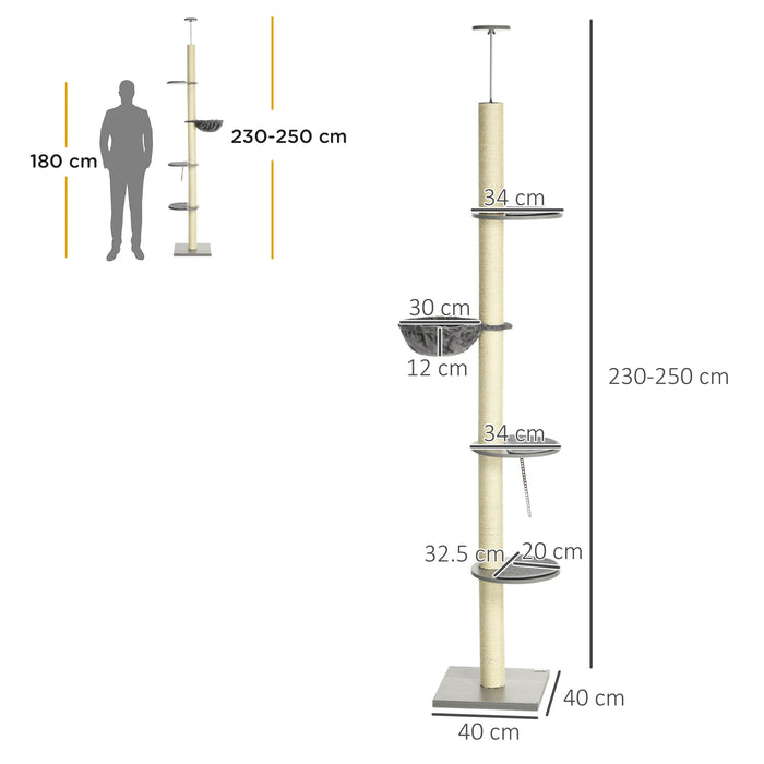 Extra-Tall 250cm Cat Tree - Floor-to-Ceiling Design with Hammock & Scratching Post - Perfect for Playful Cats and Kittens