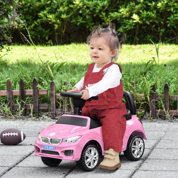 Toddler Sliding Ride-On Car with Music and Horn - Foot to Floor Slider Stroller with Working Lights and Hidden Storage - Large Steering Wheel, Pink, Ideal for Active Kids