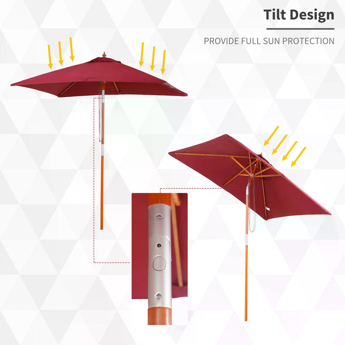 Outdoor Patio Parasol - 1.5m Wind-Resistant Sunshade with Fir Wooden Pole & Tilt Mechanism, Wine Red - Ideal for Garden, Backyard Lounging & UV Protection