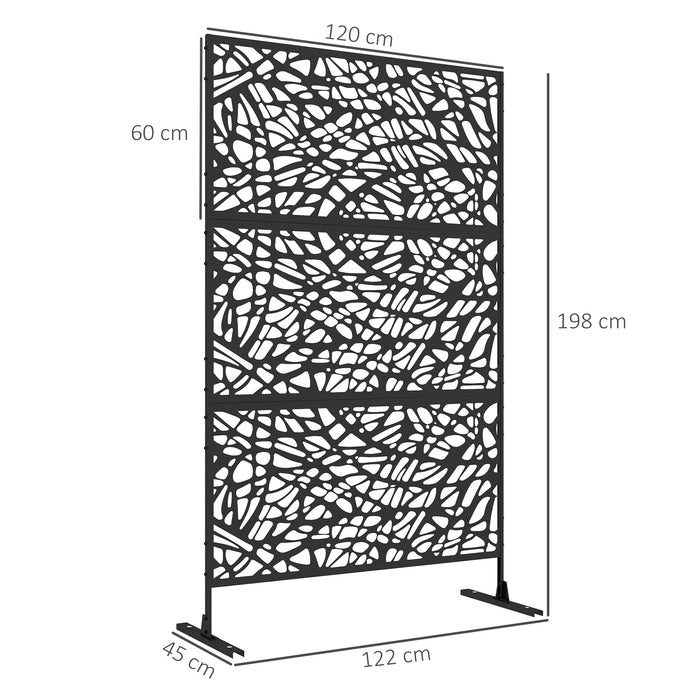 Outdoor Metal Privacy Screen - Black Twisted Lines Decorative Divider - Enhances Garden Spaces & Patio Seclusion