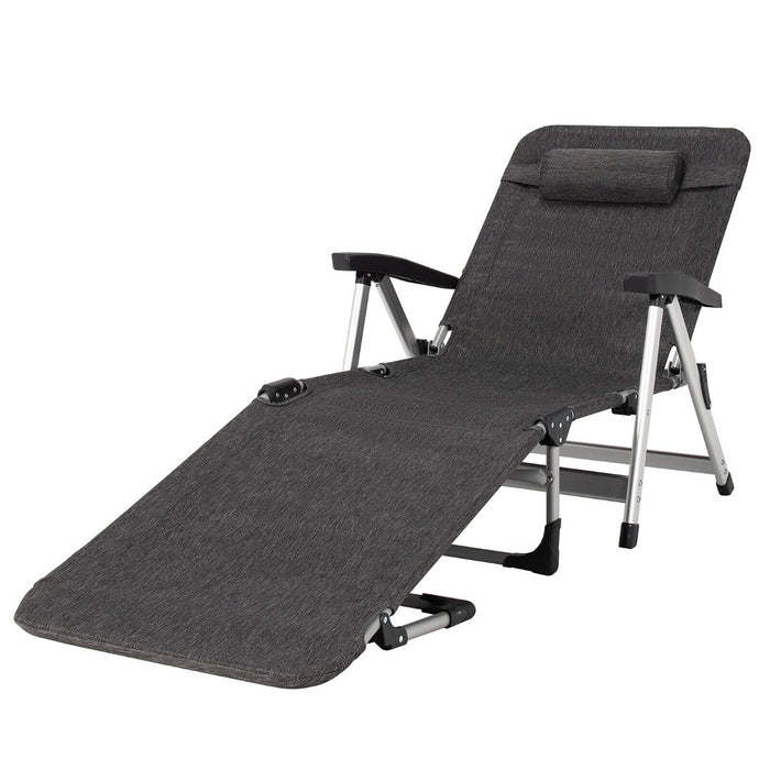 Outdoor Chaise Lounger- Folding Design with Detachable Pillow and Cup Holder in Black - Ideal for Patio Relaxation and Outdoor Comfort