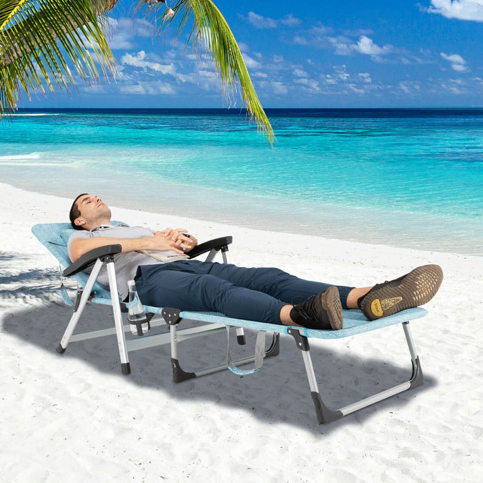 Outdoor Chaise Lounger- Folding Design with Detachable Pillow and Cup Holder in Black - Ideal for Patio Relaxation and Outdoor Comfort