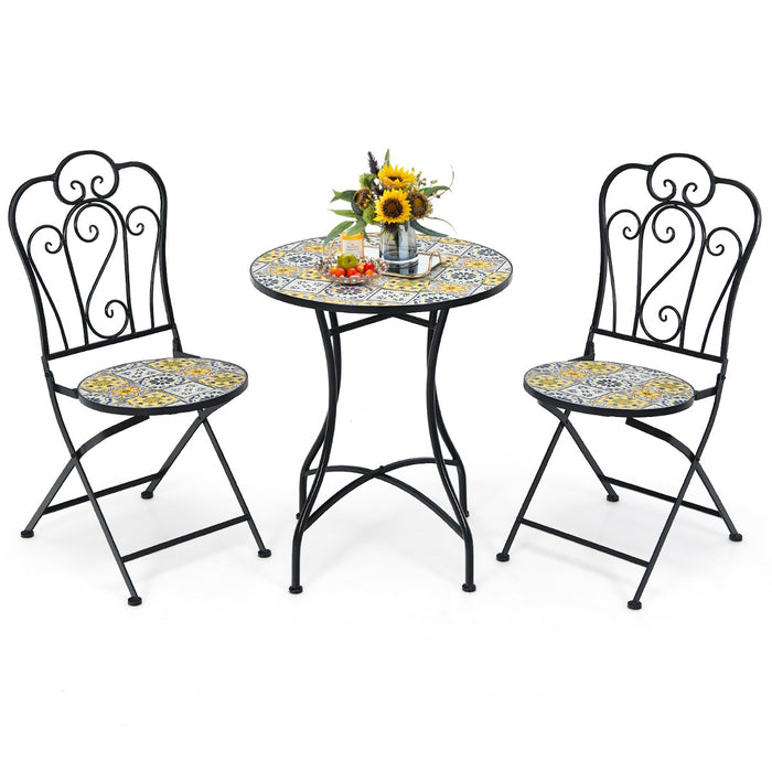 3 Piece Outdoor Furniture Set - Patio Bistro & Mosaic Conversation Pieces - Perfect for Outdoor Entertainment and Relaxation