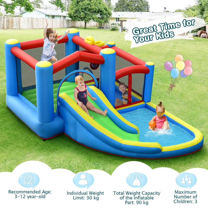 Bouncy Kingdom - Kids Inflatable Trampoline House With Slide and Target Balls - Ideal For Indoor and Outdoor Play