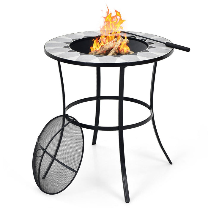 Outdoor Fire Pit - Tile Tabletop Fire Pit with Mesh Screen Lid - Perfect for Outdoor Entertainment and Warmth