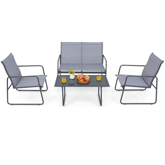 Outdoor Living Essentials - 4 Piece Garden Patio Bistro Set Includes Loveseat, Coffee Table, 2 Chairs - Perfect for Home Backyard Spaces and Entertaining Guests