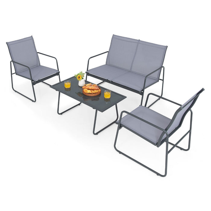 Outdoor Living Essentials - 4 Piece Garden Patio Bistro Set Includes Loveseat, Coffee Table, 2 Chairs - Perfect for Home Backyard Spaces and Entertaining Guests