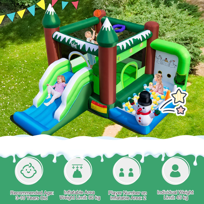 Winter Wonderland Inflatable Bounce House - 680W Blower Included, Snow-Themed Play Castle - Ideal for Outdoor Kids Parties and Festive Season Fun