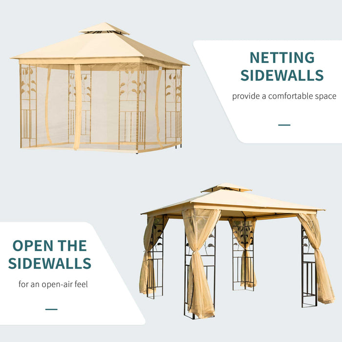 Double Top Gazebo - 3x3m Weather-Resistant Outdoor Shelter in Beige - Ideal for Garden Parties and Events