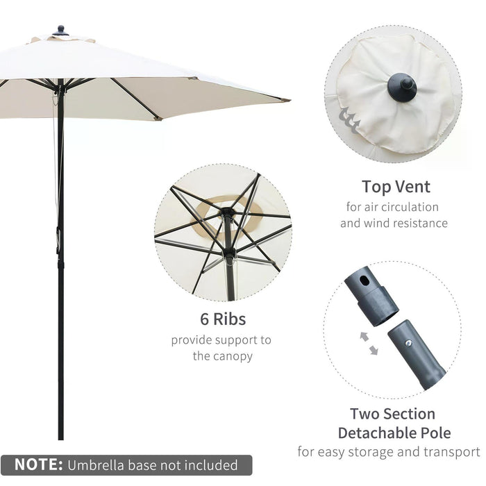 Round 2.8m Garden Parasol Umbrella with 6 Ribs - Manual Push Outdoor Market Table Sunshade - Ideal for Patio Use and Sun Protection in Off-White