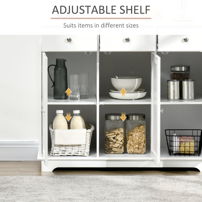 Modern Rubberwood-Topped Sideboard - Buffet Cabinet with Drawers and Adjustable Storage Shelves - Ideal for Living Room and Kitchen Organization