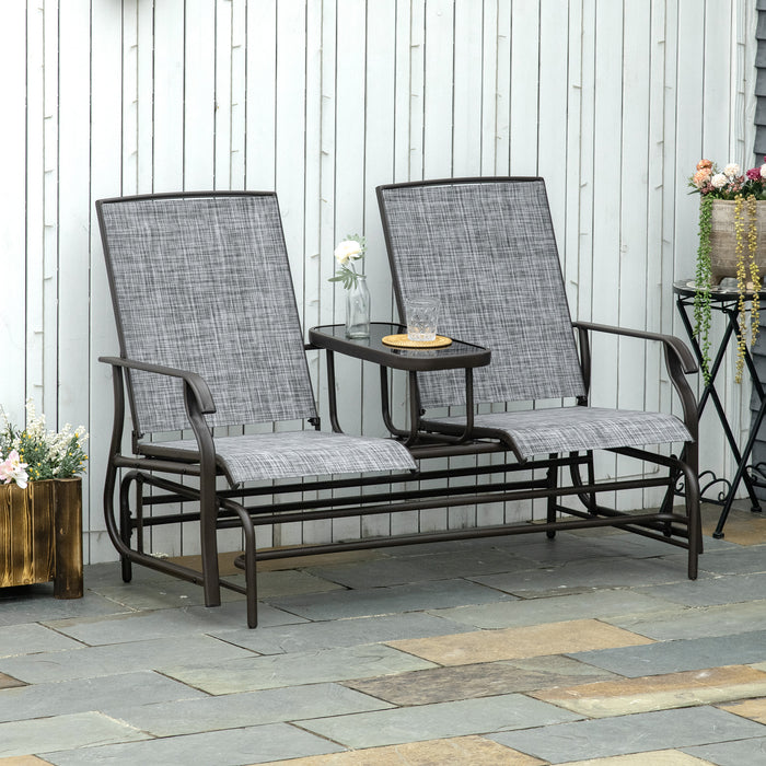 Double Seater Metal Glider Rocking Chair - Outdoor Patio Swing Chair with Center Table - Ideal for Garden Porch Lounging and Relaxation