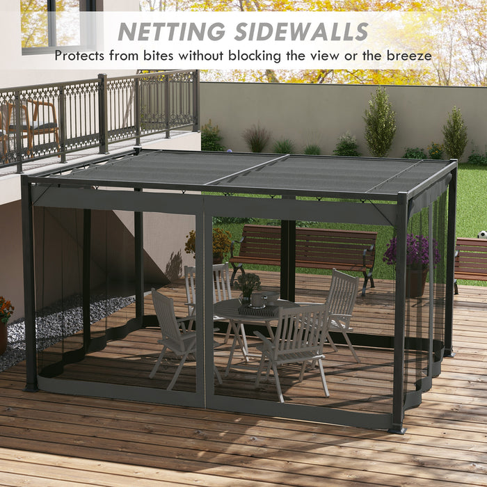 Retractable Pergola 3x4m with Nettings - Outdoor Garden Gazebo Shelter for Grill and Patio - Ideal Deck Cover in Dark Grey