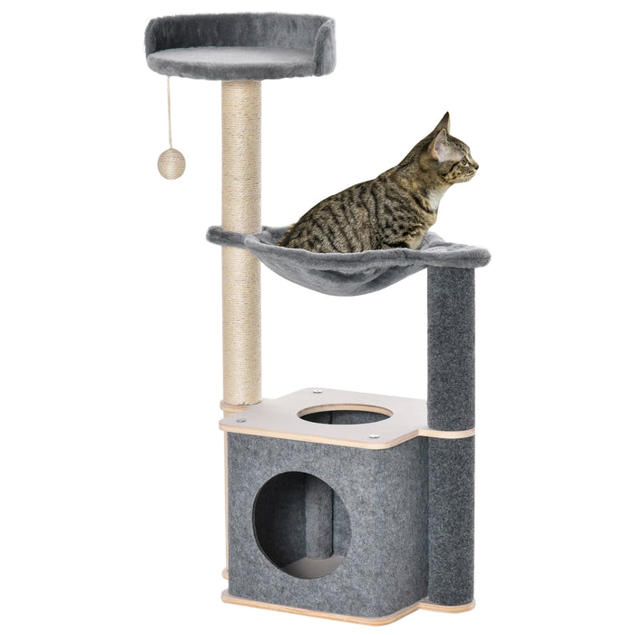 Cat Tree Tower - 95cm Multi-Level Kitten Playhouse with Sisal Scratching Posts, Hammock & Condo - Ideal for Climbing & Relaxing Pets