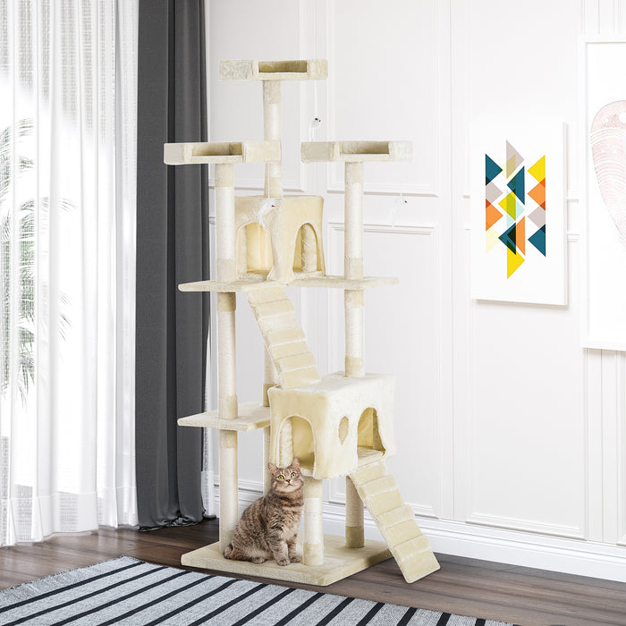 Cat Tower Centre Sisal - Multi-Level Kitten Tree with Scratch Post, Scratcher, Climbing Toy and Bed - 181cm Tall for Playful Cats and Kittens