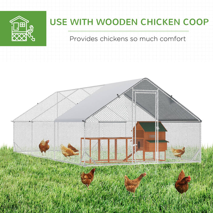 Galvanised Walk In Chicken Enclosure - Durable 6x3x2m Run with Weatherproof Cover, Silver - Ideal for Backyard Poultry Safety and Space