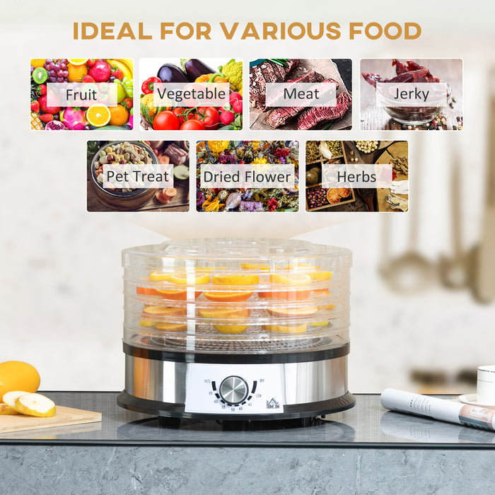 250W Stainless Steel 5-Tier Food Dehydrator - Adjustable Temperature Control, Ideal for Drying Fruits, Meats, Vegetables - Perfect for Healthy Snacks & Preserving Food