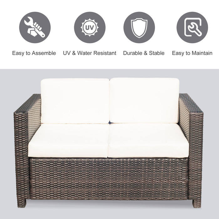 Outdoor Rattan Loveseat - 2-Seater Wicker Weave Garden Sofa for Patio, Brown - Elegant Double Couch for Couples and Comfortable Porch Seating