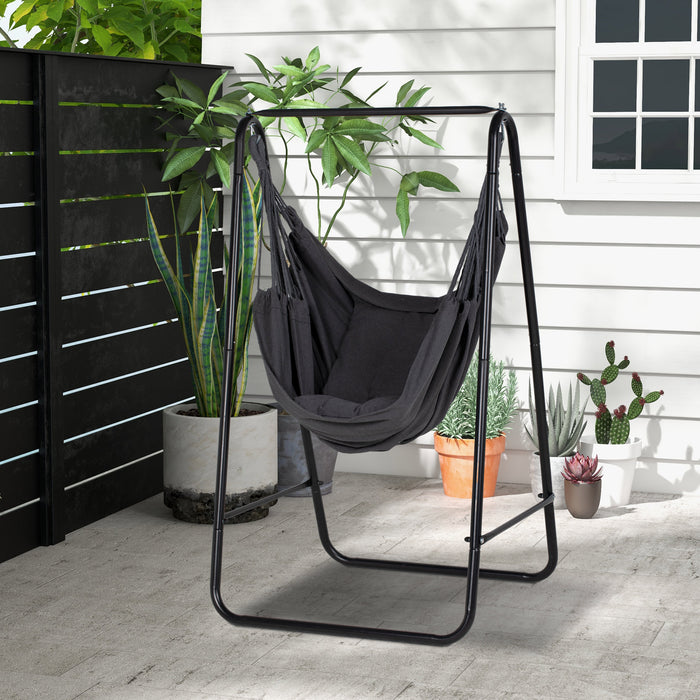 Comfortable Hanging Hammock Chair with Sturdy Stand - Dark Grey Swing Chair with Plush Cushion - Ideal for Indoor Relaxation and Patio Lounging