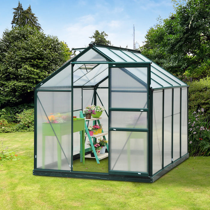 Large Walk-In Aluminium Greenhouse - 6x8 ft Garden Plant Grow House with Galvanized Base and Sliding Door - Ideal for Horticulture Enthusiasts