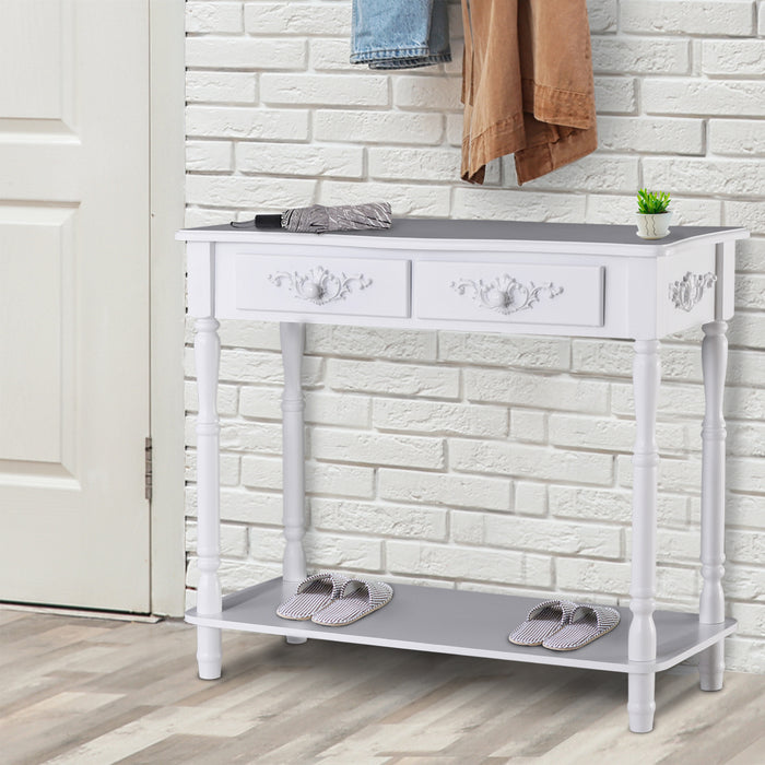 Modern White Console Table with Storage - Sofa Side Desk with Shelves and Drawers - Versatile Furniture for Living Room, Entryway, Bedroom