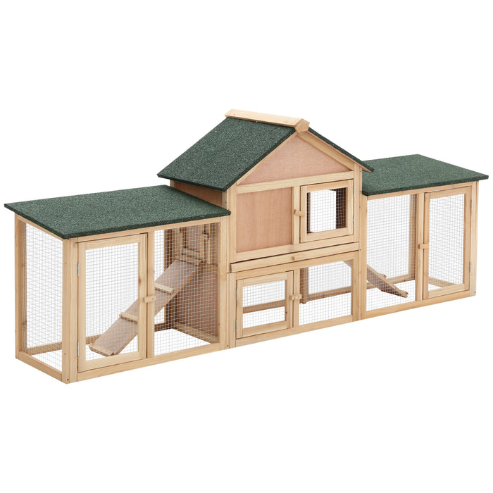 Deluxe Double-Tier Bunny Hutch with Ladder - Spacious Wooden Rabbit & Guinea Pig Home, Outdoor Run, Slide-Out Tray - Ideal for Pet Safety & Comfort, Measures 210x45.5x84.5 cm