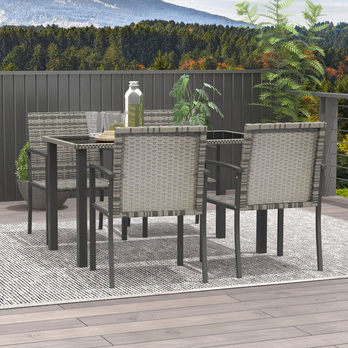 Mixed Grey Outdoor Dining Set - 5-Piece Patio Furniture Ensemble with Tempered Glass Table & 4 Chairs - Perfect for Conservatory and Al Fresco Meals