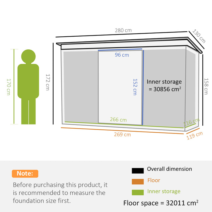 Metal Garden Shed 9x4 ft - Corrugated Steel Roof, Ventilation Kit, and Double Doors - Patio Storage Solution for Tools and Equipment, Dark Grey