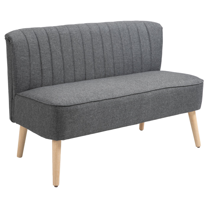 Compact Double Sofa Loveseat - 2-Seater Padded Linen Couch with Wood Legs, Dark Grey - Ideal for Small Spaces and Cozy Interiors