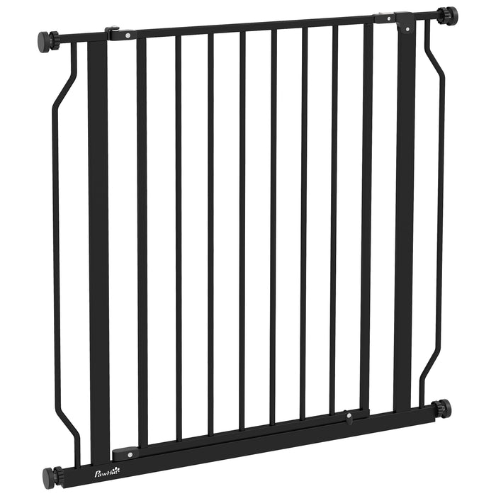 Extra Wide Dog Safety Gate with Walk-Through Door - Ideal Barrier for Doorways, Hallways, Stairs - Pet-Friendly Home Solution in Black