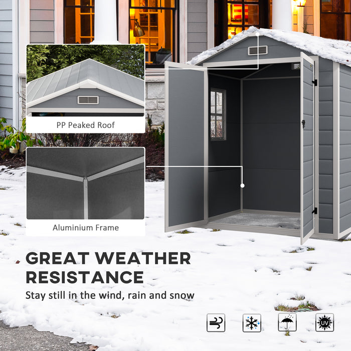 Garden Storage Shed 6'x4.5' - Lockable Double Doors, Window, Ventilation & Durable Plastic Roof, Grey - Ideal for Tools and Equipment Safety