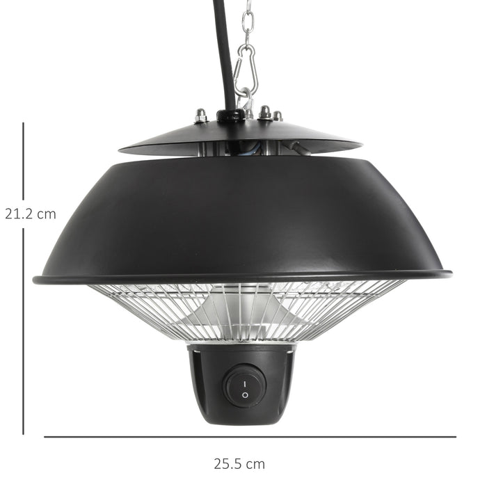 600W Electric Ceiling Heater - Halogen Light with Adjustable Hook & Chain, Durable Black Aluminum Frame - Ideal for Indoor Heating and Ambient Lighting