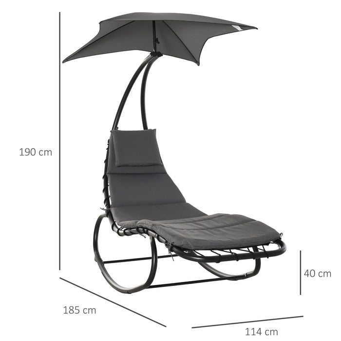 Outdoor Patio Rocking Chaise Lounge - Adjustable Sun Bed with Canopy, Cushion & Headrest Pillow - Relaxation & Comfort for Garden, Poolside or Deck Spaces