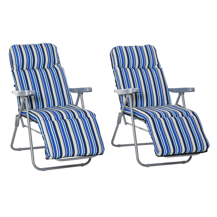 Garden Sun Lounger Set (2-Pack) - Outdoor Reclining Chairs with Cushions, Foldable & Adjustable - Comfortable Patio Seating for Relaxation in Blue & White