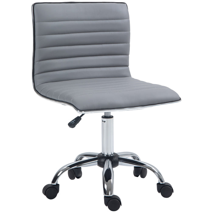 Ergonomic Armless Mid-Back Chair in PU Leather - Swivel Design with Chrome Base - Perfect for Home Office Comfort in Light Grey