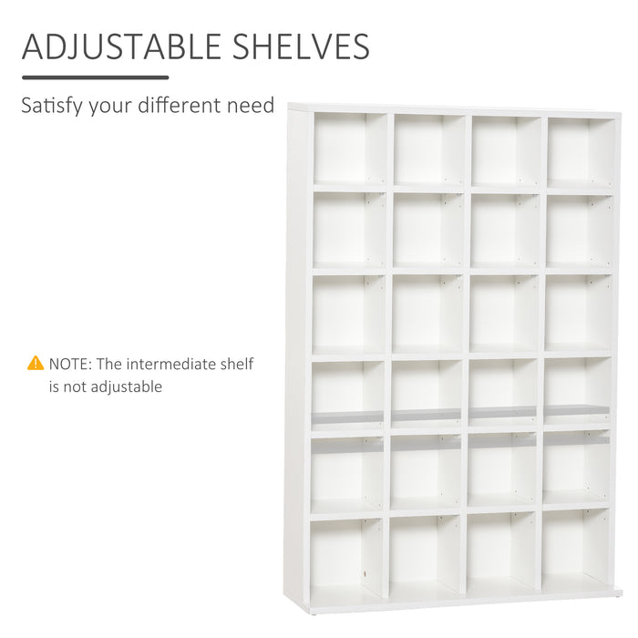 Media Storage Shelf Rack for 480 CDs / 312 DVDs - Wooden Bookcase with 4 Adjustable Shelves in White - Ideal for Organizing Media and Displaying Collectibles