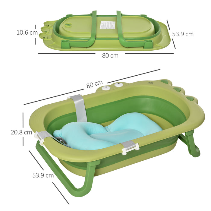 Ergonomic Baby Bath Tub with Cushion - Foldable, Non-Slip, Secure Design for Toddlers & Infants - Perfect for 0-3 Years, Portable and Easy Storage, Vibrant Green