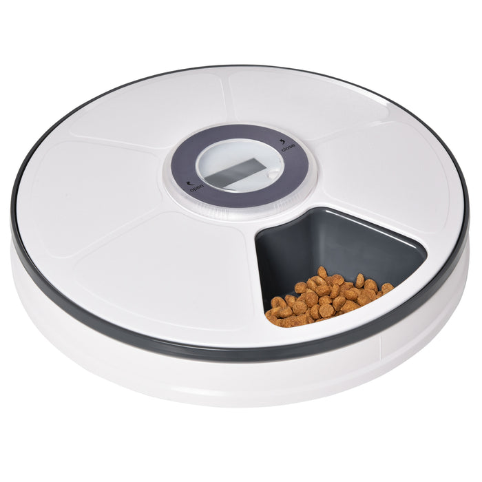 6-Meal Automatic Pet Feeder with Digital Timer - Wet/Dry Food Compatible Dispenser, LED Display, Battery-Operated - Ideal for Dogs & Cats, Portion Control Convenience