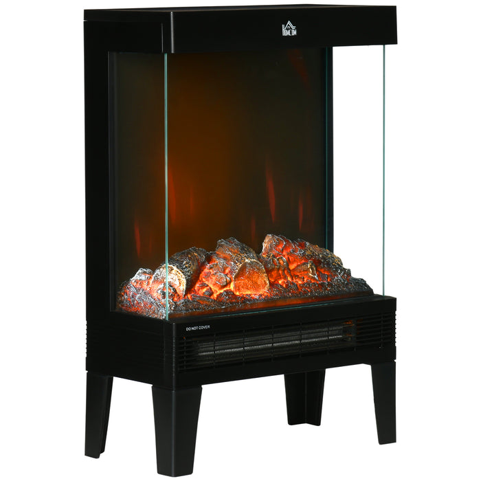 Electric Fireplace Heater with 180° View - Quiet Freestanding Stove with LED Flame, Variable Heat Settings & Overheat Protection - Cozy Ambiance for Home Comfort